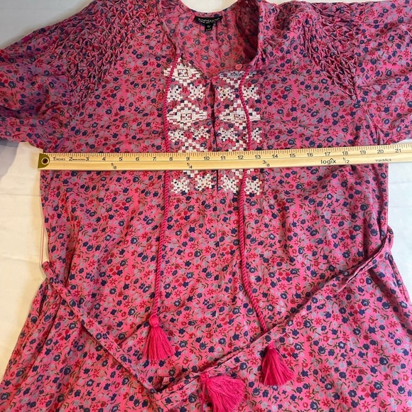 TOPSHOP Ditsy Smocked Mini Dress Pink Floral Size 6 - Picture 10 of 11